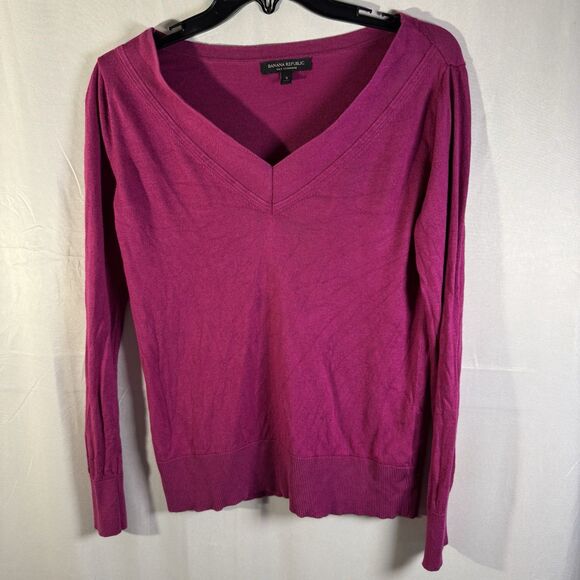 Banana Republic Cashmere Silk Sweater Small Fuchsia Pink V-Neck Soft Luxury - Picture 1 of 6